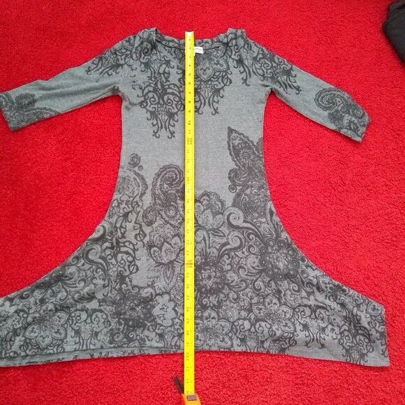vintage y2k cozy soft grey floral boho print knit tunic dress NWOT - Picture 6 of 9